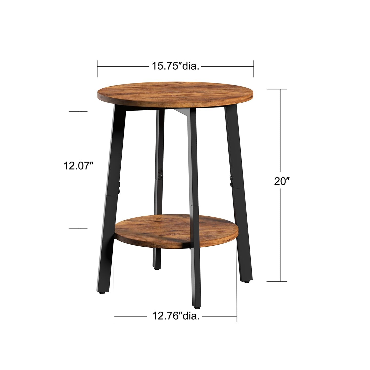 sthmec Side Table Set of 2, Small Round End Table with Storage Shelf for Small Space, 2-Tier Bedside Table Sofa Couch Table, Nighstands Set of 2 Accent Table for Living Room, Bedroom, Rustic Brown