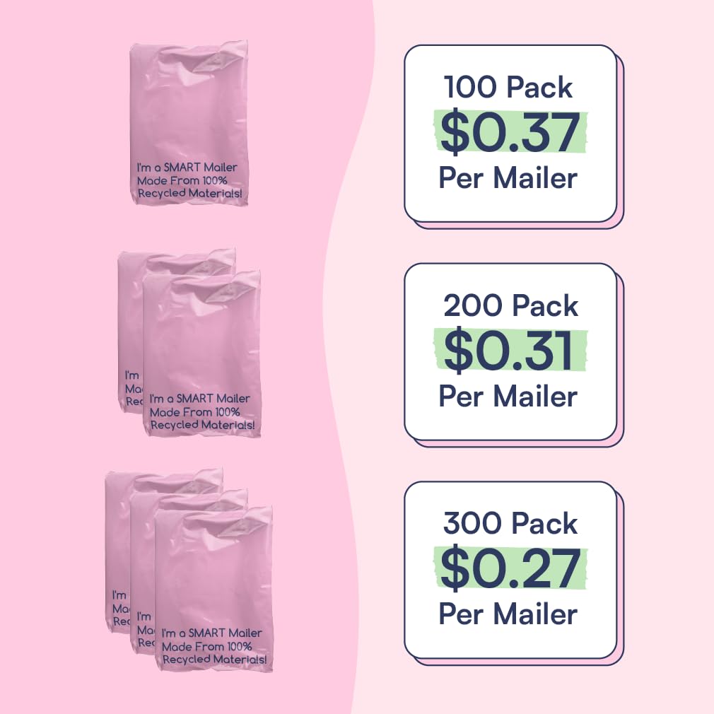 100 Count, 12x15.5 inch 100% Recycled Poly Mailers Eco Friendly Packaging Envelopes Supplies Mailing Bags 2.5 Mil Thick - SMART Mailer