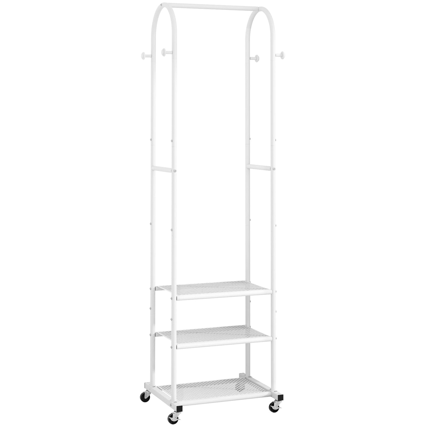 Kaitiemoo Heavy Duty Clothing Rack with Wheels,Modern Garment Rack with 3 Metal Shelves, 71.8Inches Display Rack for Hanging Clothes, Hanging Rod for Small Spaces,White