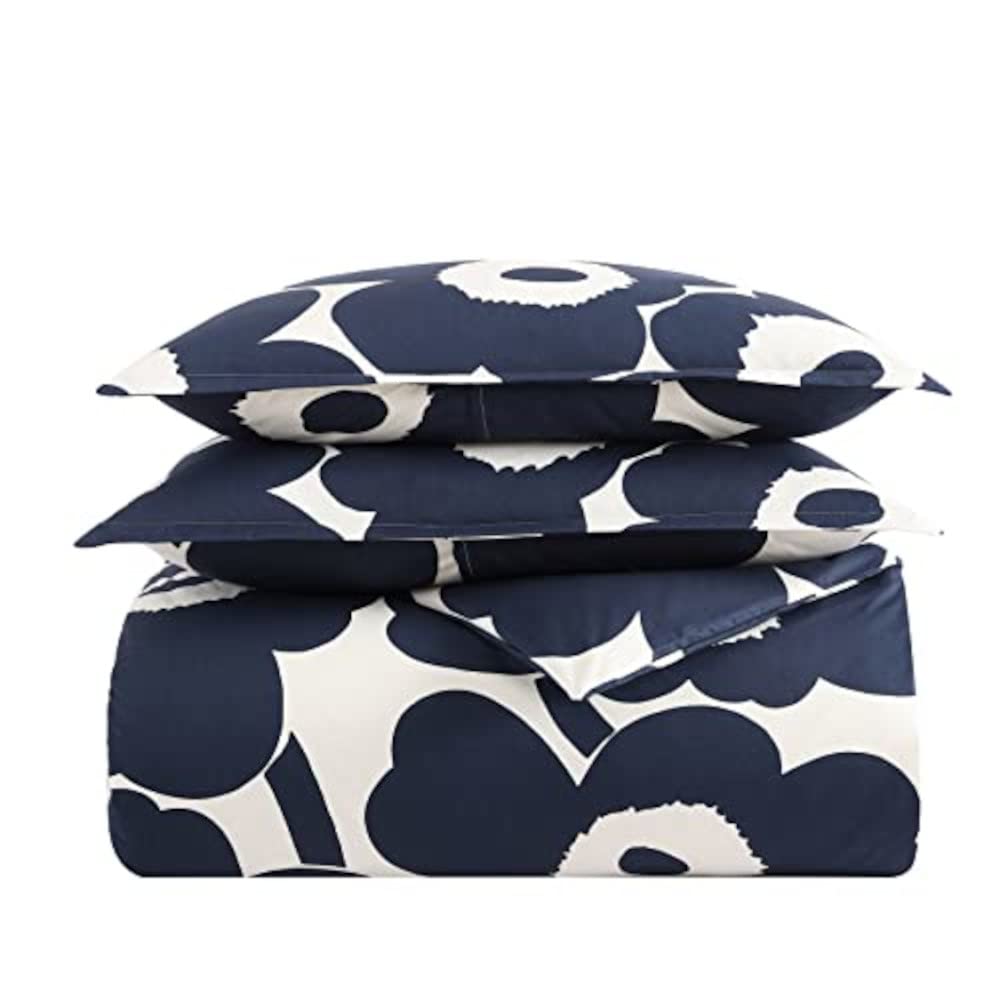 MARIMEKKO - King Duvet Cover Set, Cotton Bedding with Matching Shams & Botton Closure, All Season Home Decor (Unikko Indigo, King)