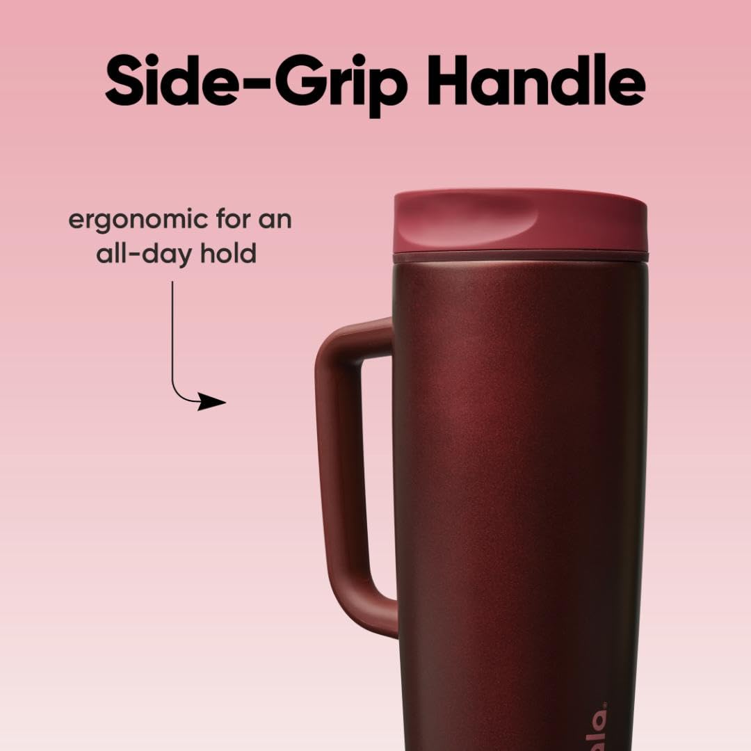 Owala SmoothSip Slider Stainless Steel Insulated Travel Mug with Handle, 100% Leak Proof, For Hot and Cold Drinks, Travel Friendly with Sliding Lock Lid, 24 oz, BPA Free, Leak Proof, Black Cherry