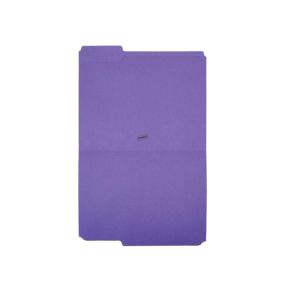 Staples Reinforced File Folders, Letter Size, 3‑Tab Design, Purple, Heavy‑Duty Construction, 100/Box