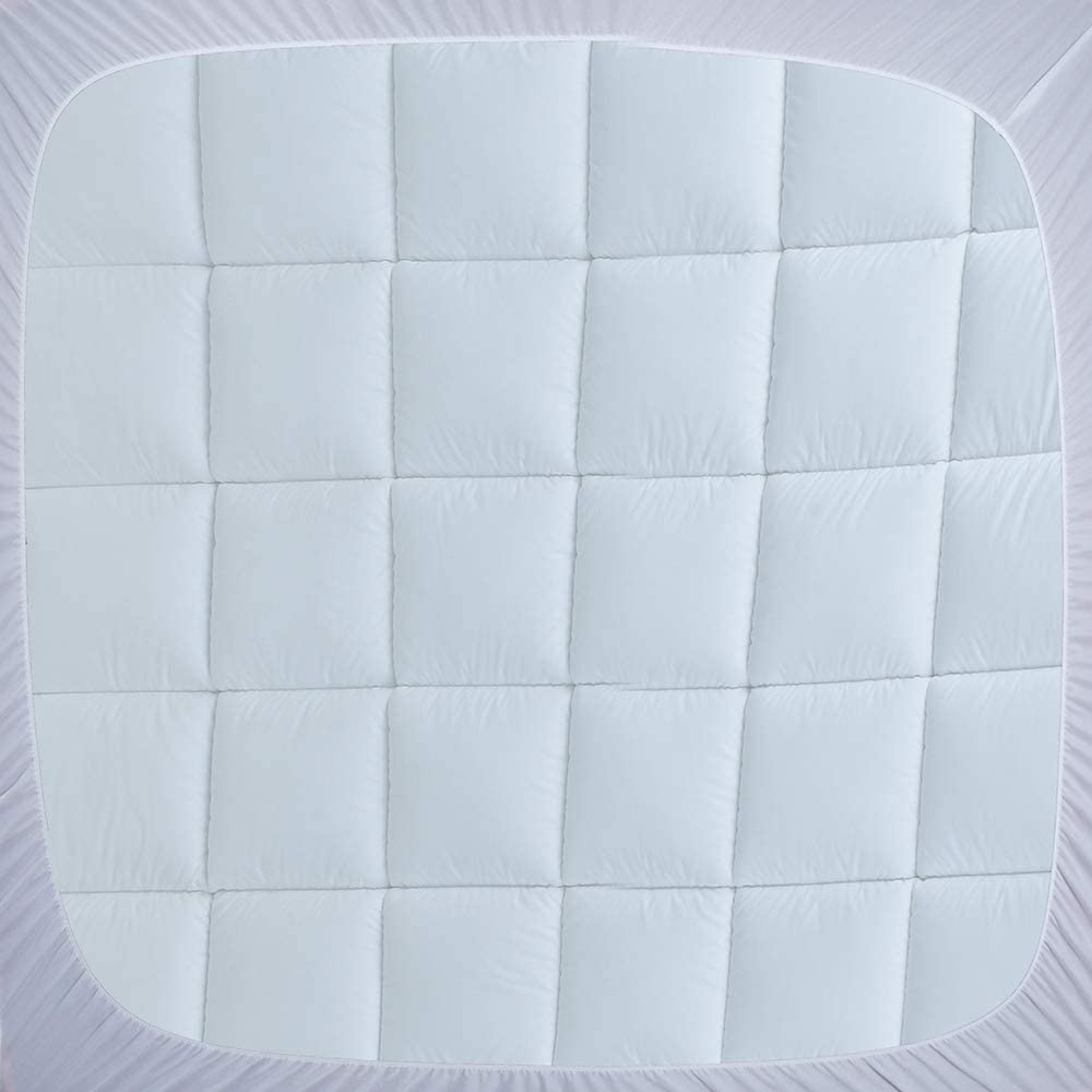 WhatsBedding Waterproof Mattress Pad King Size Cotton Top Down Alternative Filling Pillowtop Mattress Topper Cover-Fitted Quilted (Waterproof King)