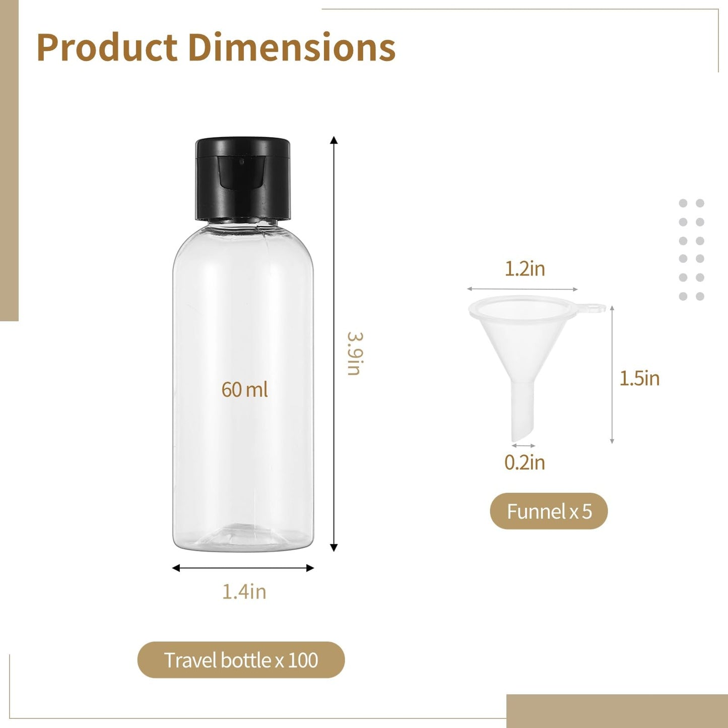 100 Pack 2 oz Plastic Empty Travel Bottles with Flip Cap 60ml Travel Size Containers Portable Leak Proof Clear Plastic Bottles Refillable Dispensing Bottles for Liquid Shampoo Lotion Black