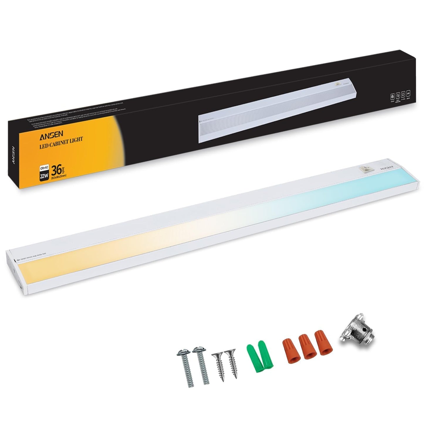 Ansen Hardwired Under Cabinet Lighting, 36in 22W LED Light for Kitchen/Closet, 1426lm, CRI>92, R9>90, Dimmable, 5 Color Temperature, 2700K-5000K(Warm White, Cool White, Daylight)