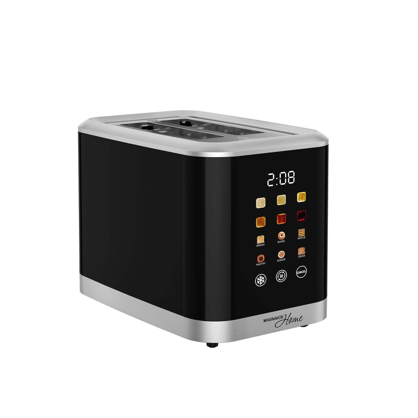 MAGNAVOX HOME, 2 Slice Smart Toaster, Touchscreen, Wide Slot for Bread, English Muffins, Croissants, and Bagels, 5 Adjustable Toast Settings, Cancel and Defrost, 6 Bread Types & Shade Settings