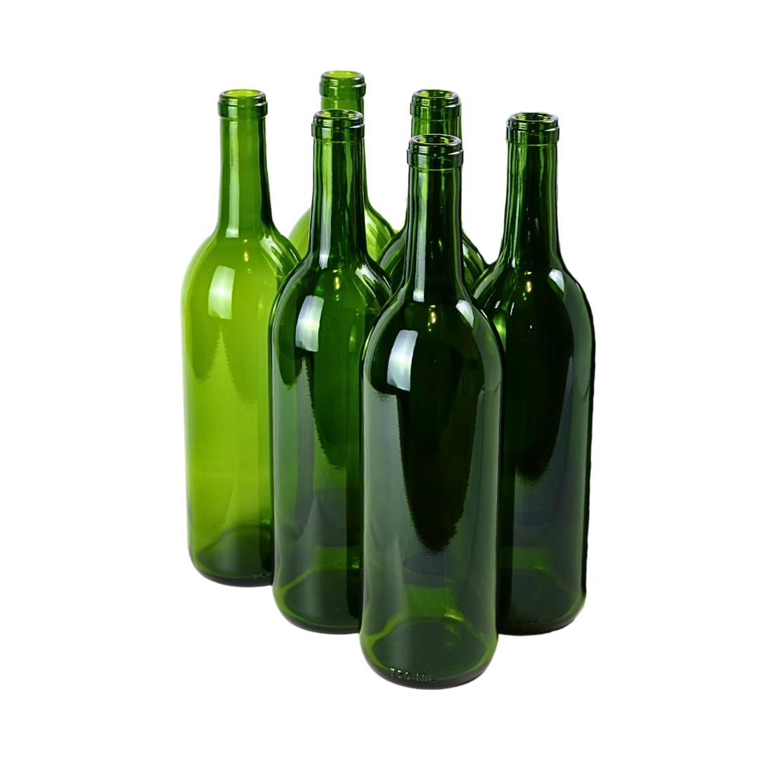 FastRack - 750ml Champagne Green Wine Bottles (Pack of 6) | W5 Green Bordeaux Liquor Bottles, 750 ml Empty Bottle for Drinks | 6 per Case - NO Corks Included