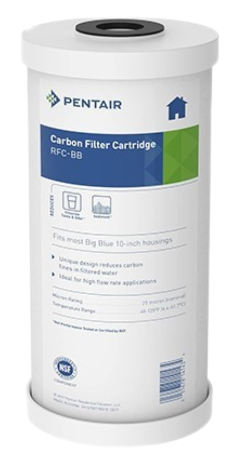 Pentair Pentek RFC-BB Big Blue Carbon Water Filter, 10-Inch, Whole House Heavy Duty Radial Flow Carbon Replacement Cartridge with Granular Activated Carbon (GAC) Filter, 10" x 4.5", 25 Micron