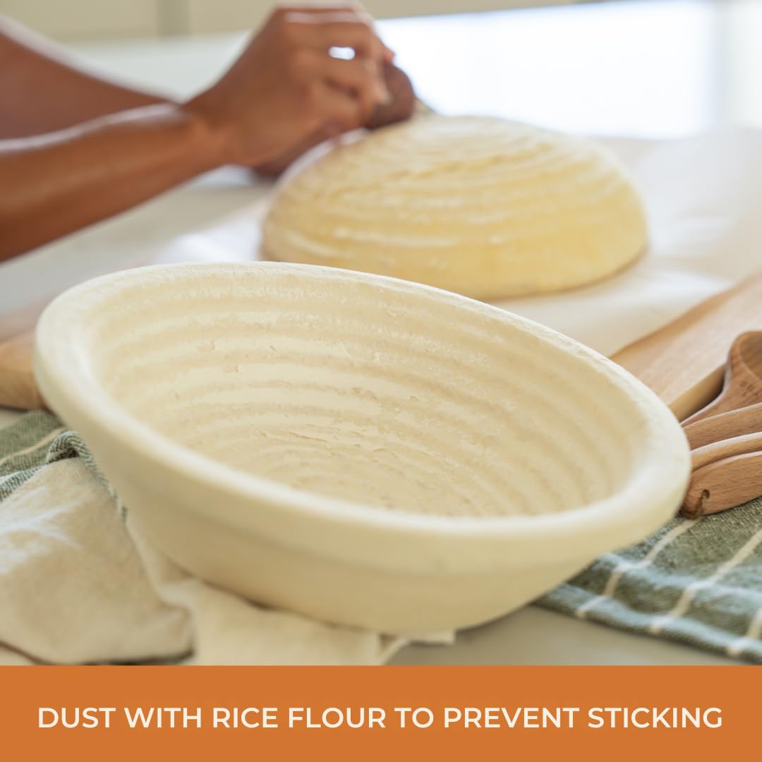 Bulka Large Round 9" 1kg Groove Banneton Bread Proofing Basket Pressed Wood Pulp, Sourdough Proofing Basket - Non-Stick Bread Proofing Bowl Sourdough Bread Baking Supplies, Made in Germany.