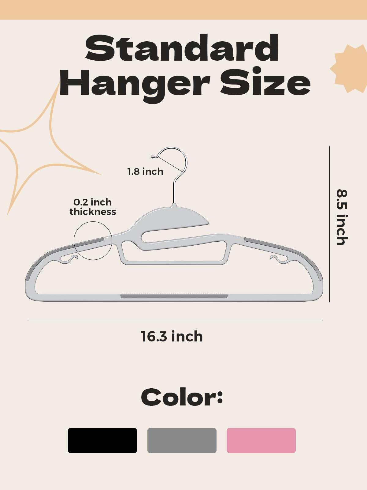 HOUSE DAY Grey Plastic Hangers 50 Pack, Slim Space Saving, Non Slip Hangers with Rubber Pads, Sturdy Heavy Duty Coat Hanger for Closet, S-Shaped Clothes Hanger for Shirt, Suit, Pant, Skirt