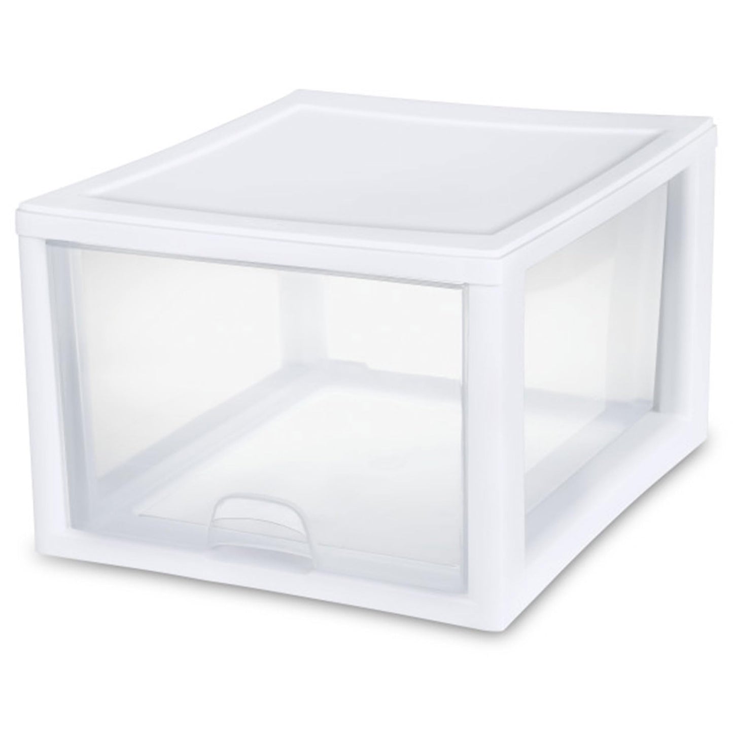 Sterilite 4-Pack Stacking Drawer, Clear Storage Organizer Containers, 27 Quart, White Frame - Stackable and Modular Plastic Drawers for Shoes, Clothes, Accessories, Supplies, Bedding, and Linens