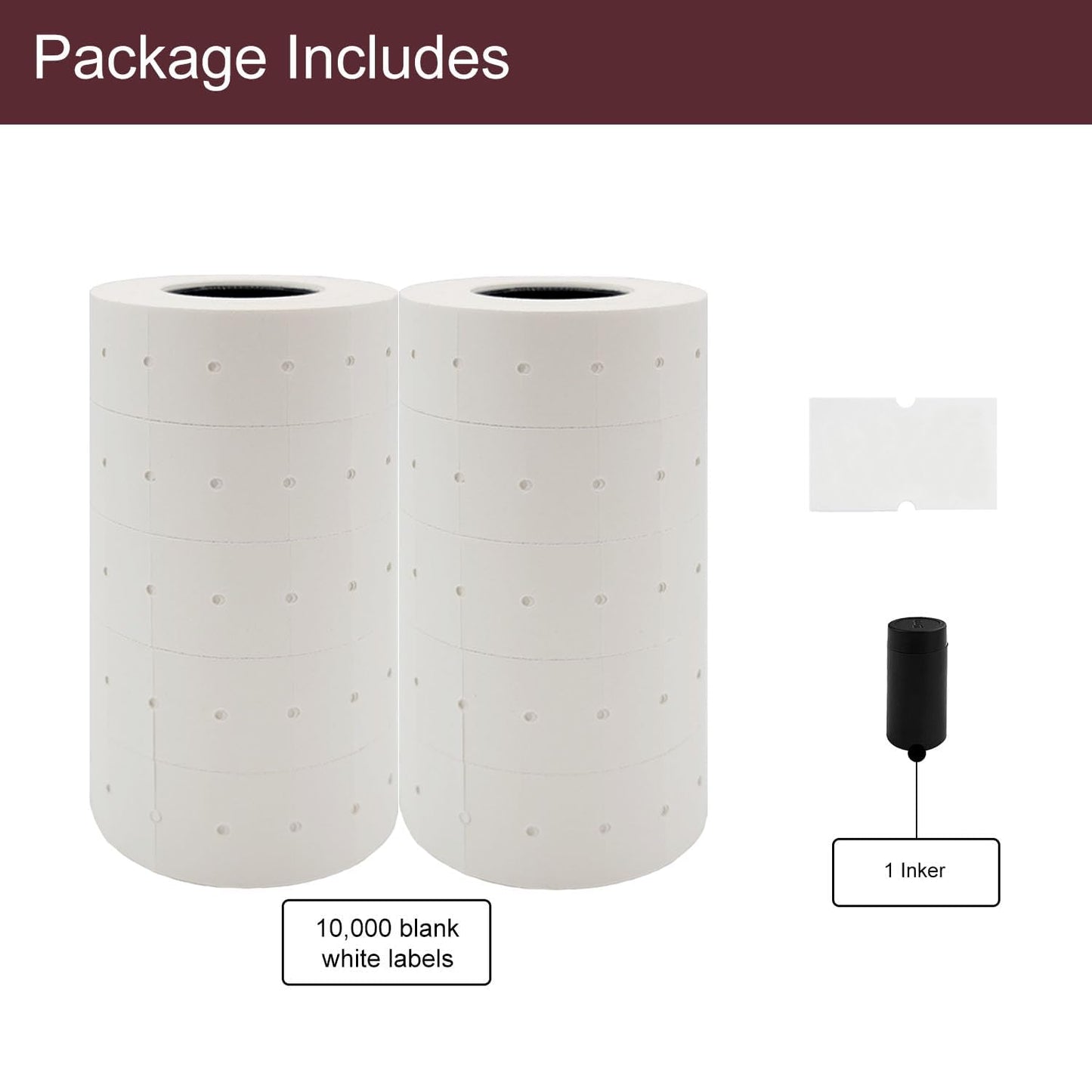 Motex 1 Line White Labels - 10,000 White Blank Price and Date Gun Labels with 1 Ink Roll, Fits MX-5500 and Perco 1 Line Price and Date Guns