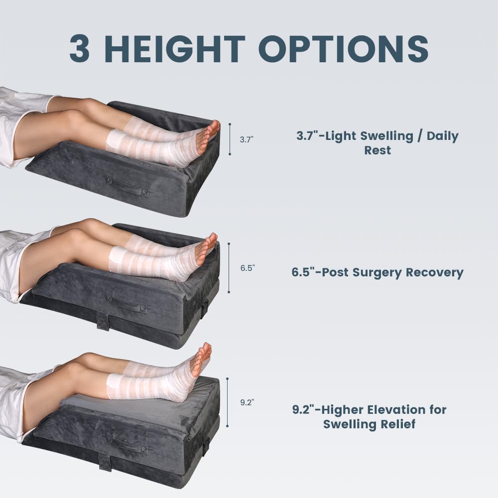 CIVJET 3-Height Adjustable Wide Leg Elevation Pillows for After Surgery or Sleeping, Memory Foam Support for Both Legs, Knee & Ankle Wedge for Swelling & Circulation, Removable Washable Velvet Cover