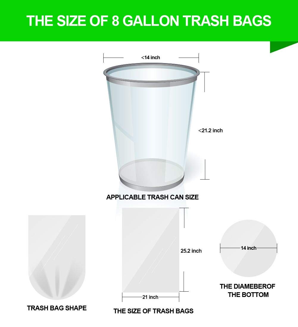 FORID Clear Medium Garbage Bags – 8 Gallon Plastic Trash Bags 30 Liter Wastebasket Bin Liners 220 Count for Bathroom Bedroom Office Trash Can