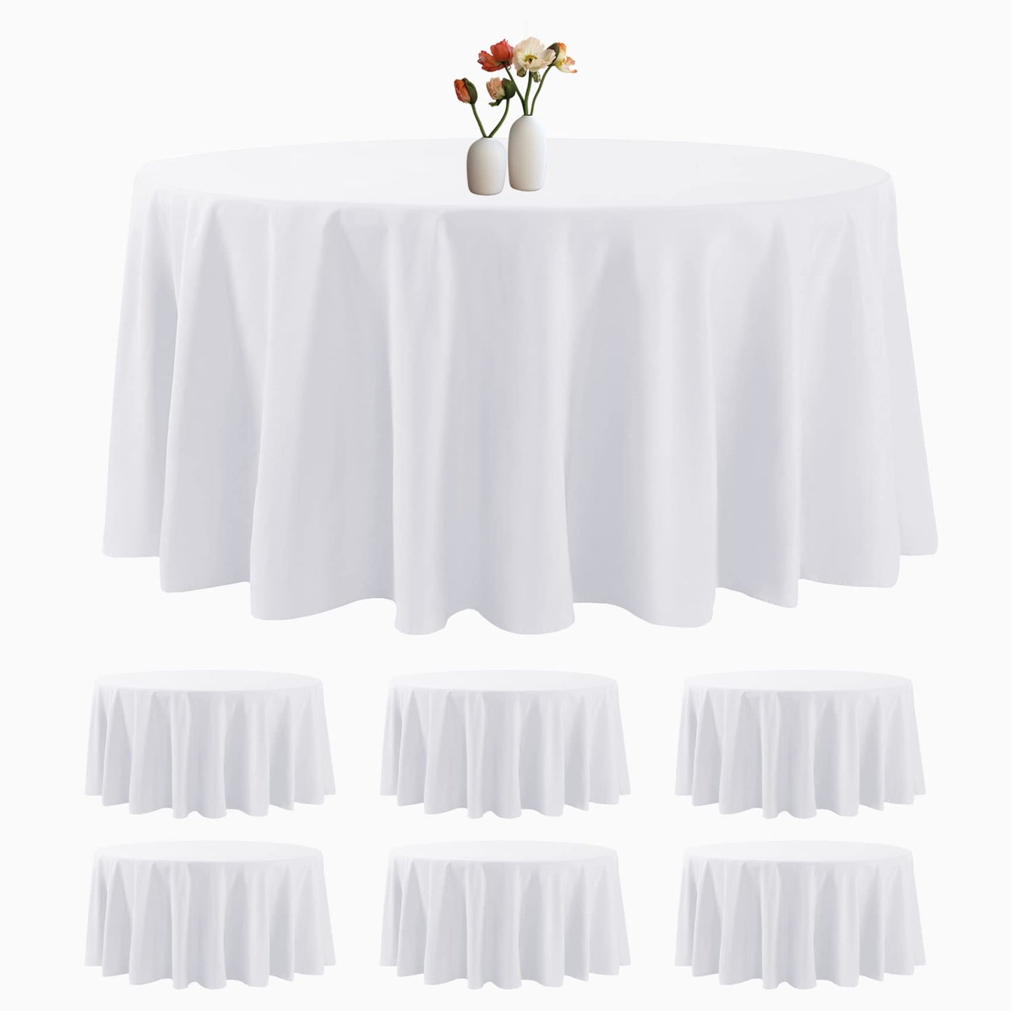 luccido 6 Pack Round Tablecloth 120 Inches White Table Cloth Stain and Wrinkle Resistant Washable Polyester Fabric Table Cover for Party, Wedding and Banquet Decoration