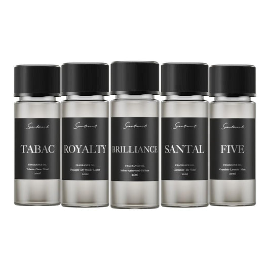 Scentiment Designer Diffuser Oils – Santal (Sandalwood), Tabac (Tobacco & Cacao), Brilliance (Saffron & Amber), Royalty (Pineapple & Leather), Five (Citrus & Musk) – 5 Pack, 0.68 fl oz (20 mL)