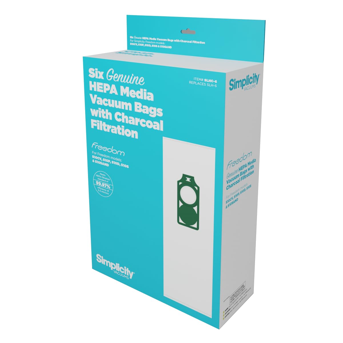Genuine Simplicity S10 Freedom HEPA Vacuum Cleaner Bags, Odor-Fighting and Charcoal-Infused Vacuum Bags, Six Vacuum Bags for Simplicity Freedom Included