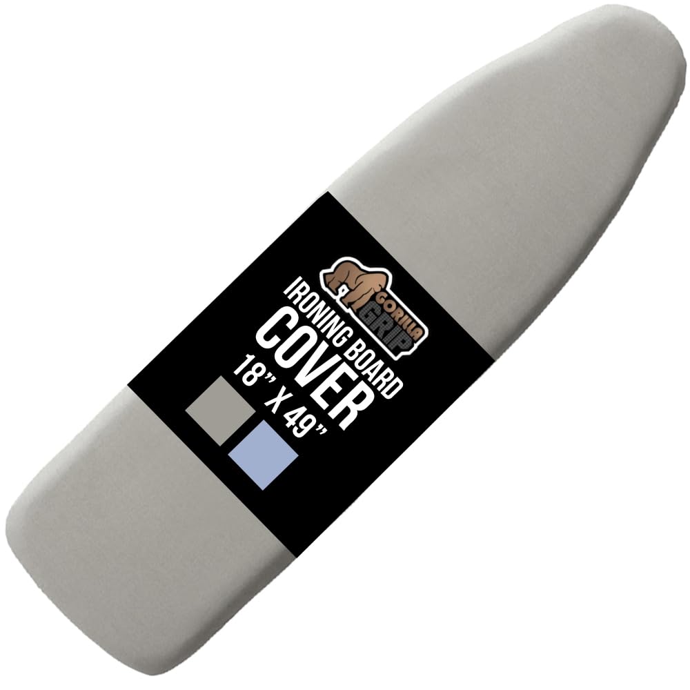 GORILLA GRIP The Original Ironing Board Cover and Pad, Silicone Coating, 400°F Scorch Resistant Thick Padding, Heavy Duty Iron Covers Standard Boards, Hook and Loop Fastener Strap, Silver 18x49