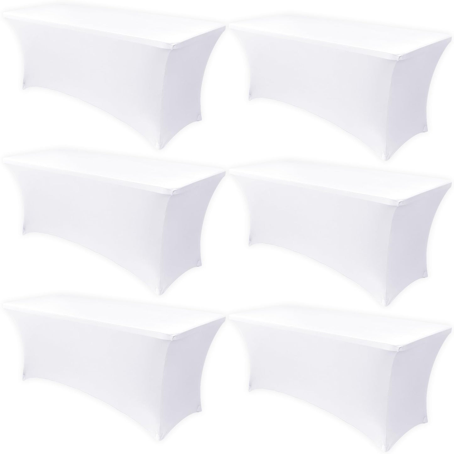 Obstal 6 Pack Stretch Spandex Table Covers for 6 Foot Tables - 6 FT Universal Rectangular Fitted Tablecloth Protector for Wedding, Banquet, Party (White, 72 Length x 30 Width x 30 Height Inches)