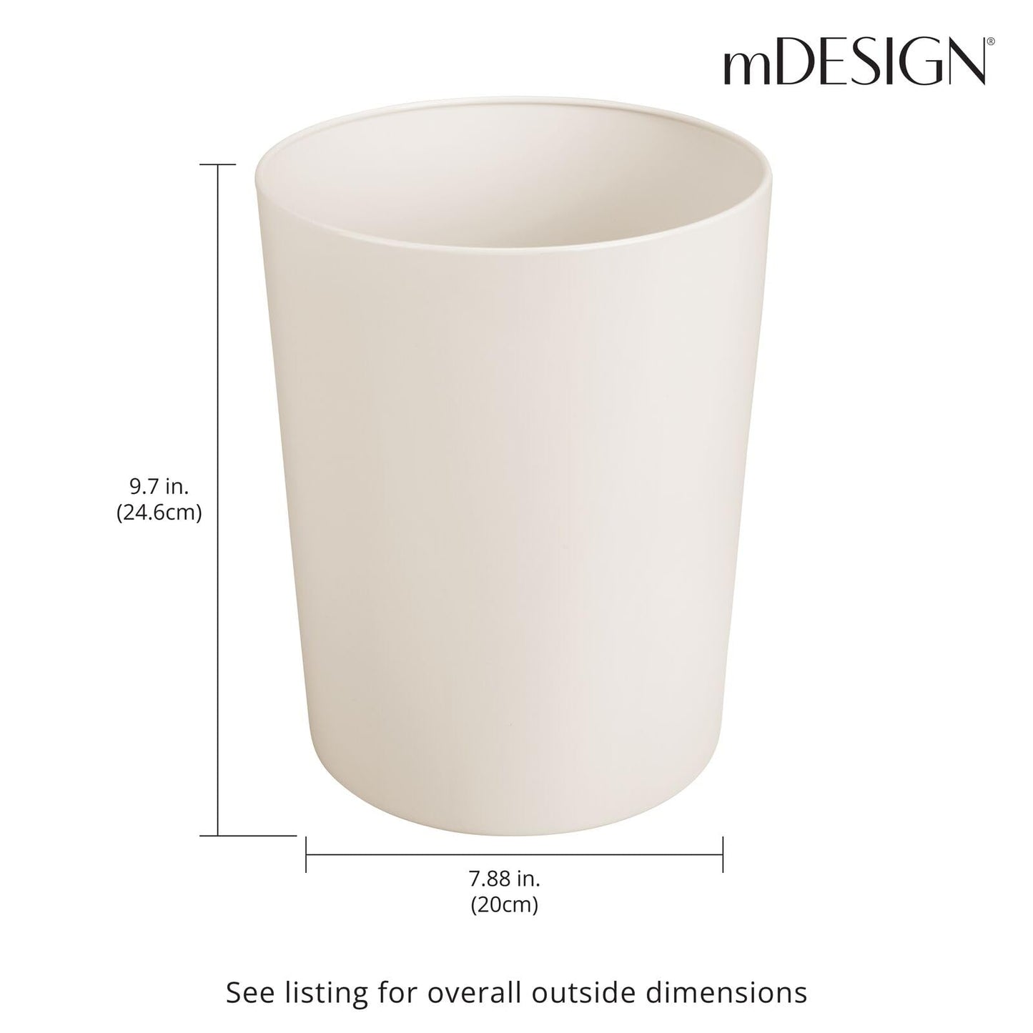 mDesign Round Metal Small 1.7 Gallon Recycle Trash Can Wastebasket, Garbage Container Bin for Bathrooms, Kitchen, Bedroom, Home Office - Durable Stainless Steel - Mirri Collection - Cream/Beige