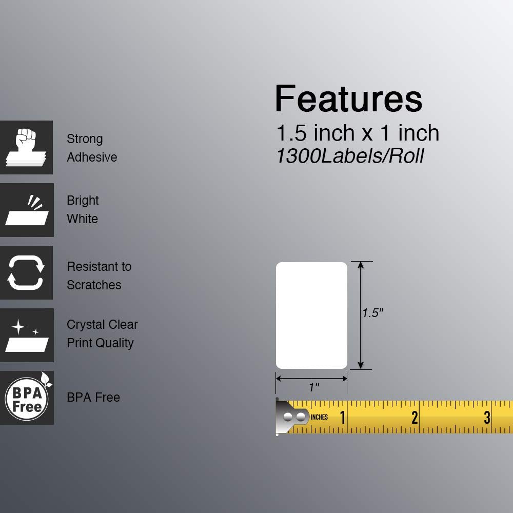 BETCKEY - 1.5" x 1" (38 mm x 25 mm) All Purpose & Address Labels Compatible with Zebra & Rollo Label Printer,Premium Adhesive & Perforated [10 Rolls, 13000 Labels]