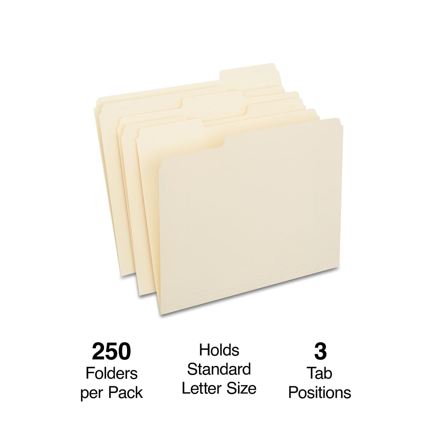 Staples File Folders, Letter Size, 1/3‑Cut Tabs, Assorted Positions, Manila, Durable Paper Stock, 250/Pack
