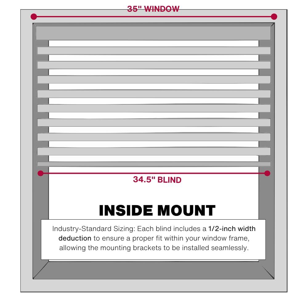 LOTUS & WINDOWARE Cordless Faux Wood Blinds, 35" Wide x 60" Long, Smooth, Snow White, 2 Inch Horizontal Blinds – for Living Room, Bedroom, Interior Door Windows