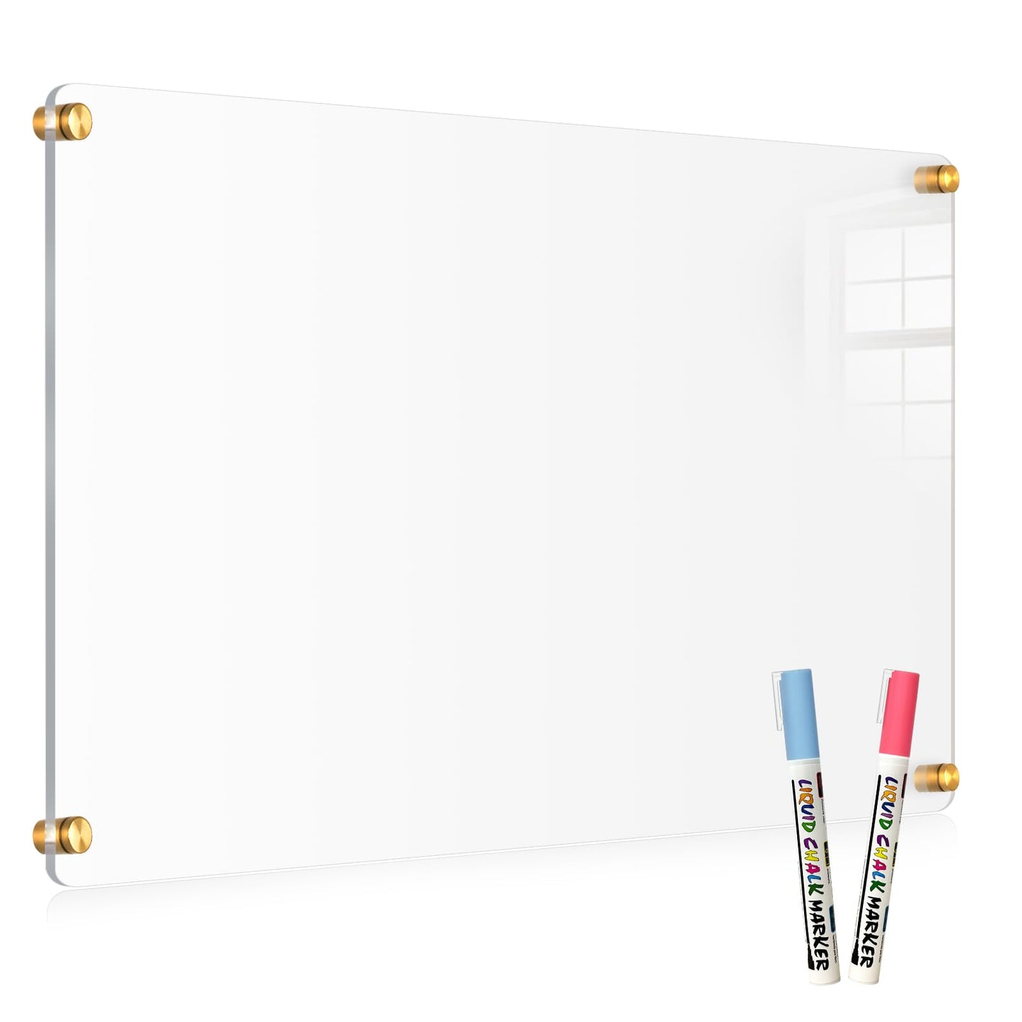 QUEENLINK Acrylic Dry Erase Board for Wall, 20 "x 16" Black Non-Magnetic Acrylic Wall Memo Board, Large Clear Family Planner White Board for Home and Office - Blank