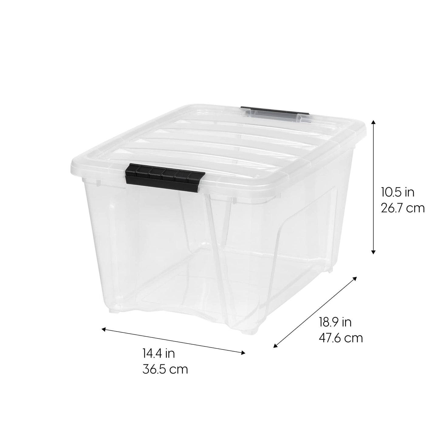 IRIS USA 32 Qt Stackable Plastic Storage Bins with Lids, 4 Pack - BPA-Free, Made in USA - See-Through Organizing Solution, Latches, Durable Nestable Containers, Secure Pull Handle - Clear