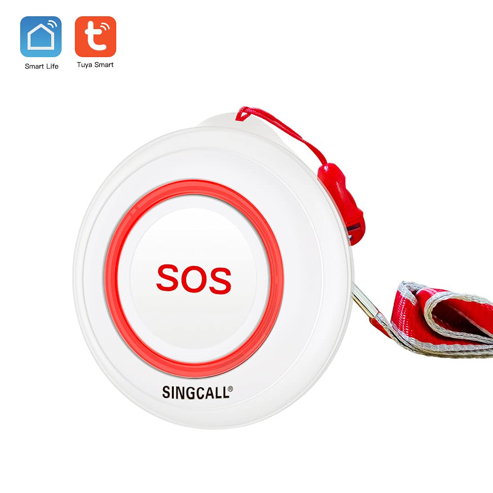 SINGCALL Caregiver Pager Panic Button Emergency Call Button for Elderly Alarm Bell Medical Alert Calling System for Seniors Waterproof Tuya Smart 1 SOS Button 1 Plugin Receiver (only 2.4GHz WiFi)