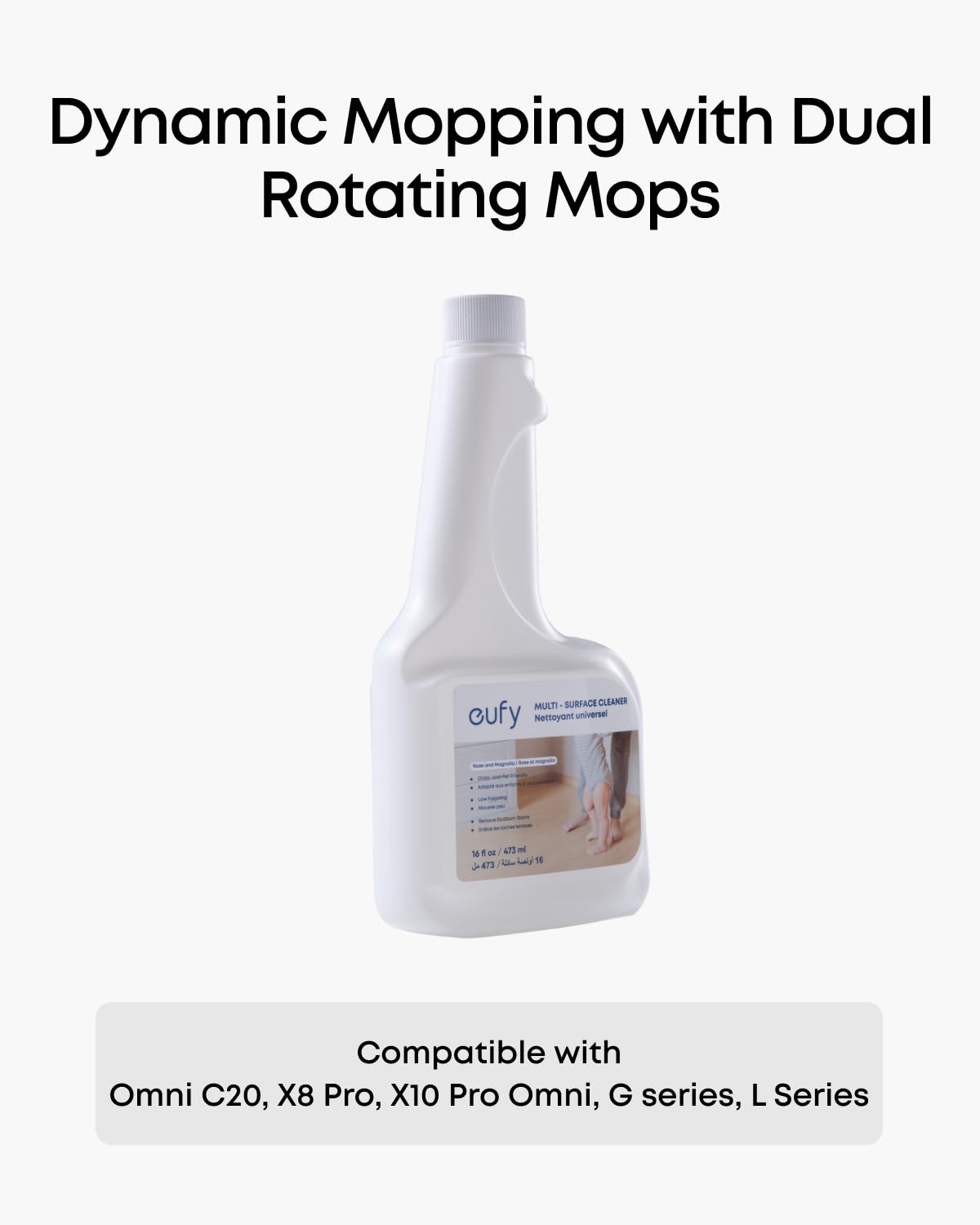 eufy RoboVac Hard Floor Cleaning Solution (2 Bottles), Dilution Ratio 1:200, 473 ml, Floor Cleaner, Plant-Based,Compatible with Omni C20, X8 Pro, X10 Omni, G series, L Series