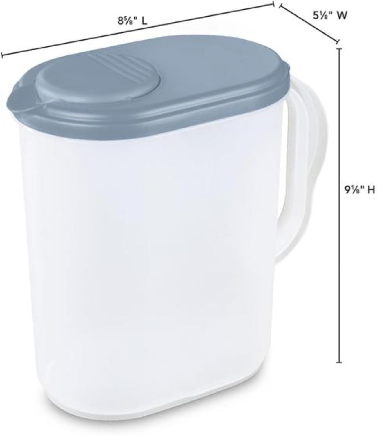 2-Pack Water Pitcher with Lid & Pivot Top Spout 1 Gallon Pitcher - Slim Design Fits Fridge Door - Freezer/Dishwasher Safe, BPA Free & Phthalate Free - Gray