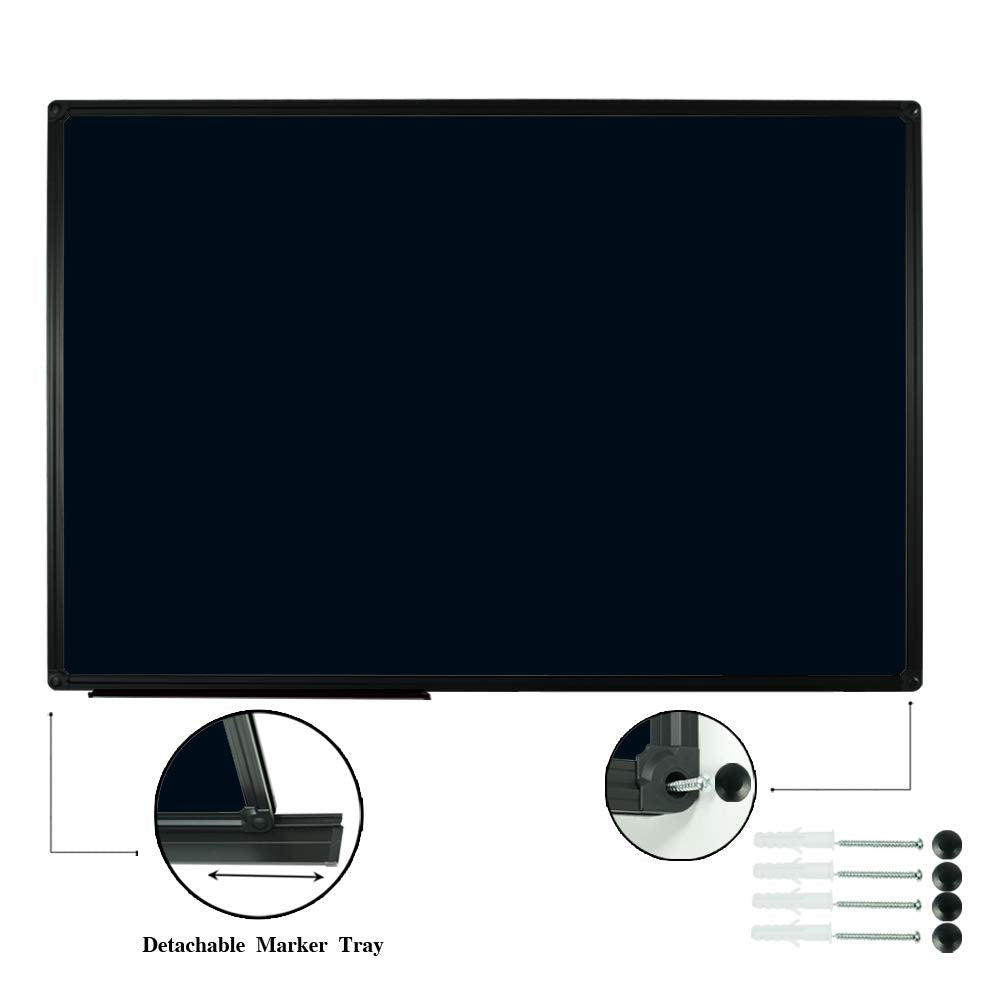 JILoffice Magnetic Chalkboard/Black Board 36 x 24 Inch, Black Aluminum Frame Board with Marker Tray for Office Home and School, Best Choice for Note and Art