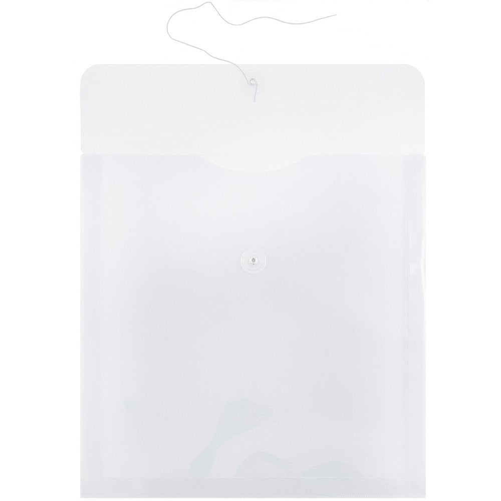 JAM PAPER Plastic Envelopes with Button & String Tie Closure - Large Square - 13 x 13 - Clear - 12/Pack