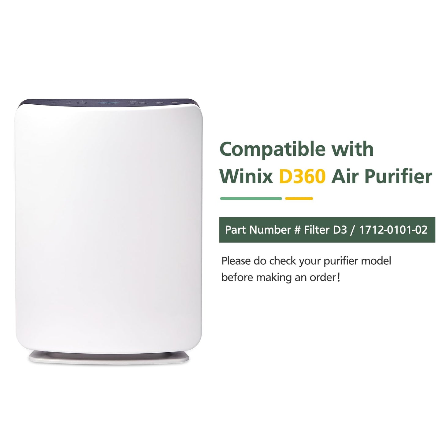 D360 Replacement Filter D3 Compatible with Winix D360 Air Purifier, Replaces for Winix 1712-0101-02, 2 HEPA Filters and 8 Activated Carbon pre-filters