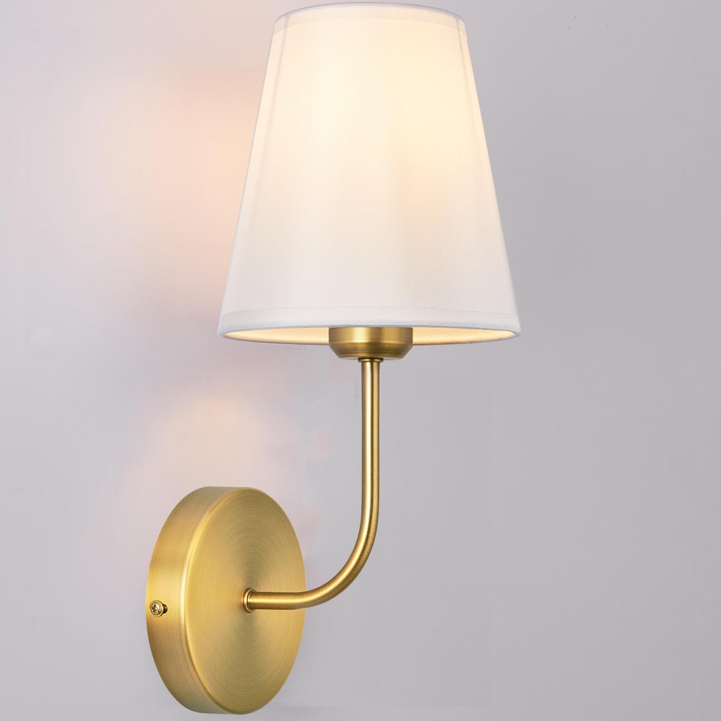 LEECOORA Antique Brass Hardwired Wall Sconce Set of 2 - Gold Finish with White Fabric Shades，Bedroom Lighting, Living Room, Farmhouse, Fireplace, Hallway, Bedside Lamp,Bathroom Wall Lights