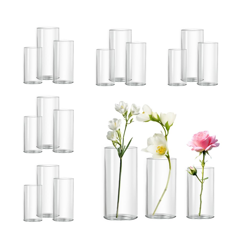 Zomiol Glass Cylinder Vase Set of 18 for Centerpieces, 4,4.7,6 inch Tall Clear Vase Floating Candle Holder for Wedding Table Home Décor and Party