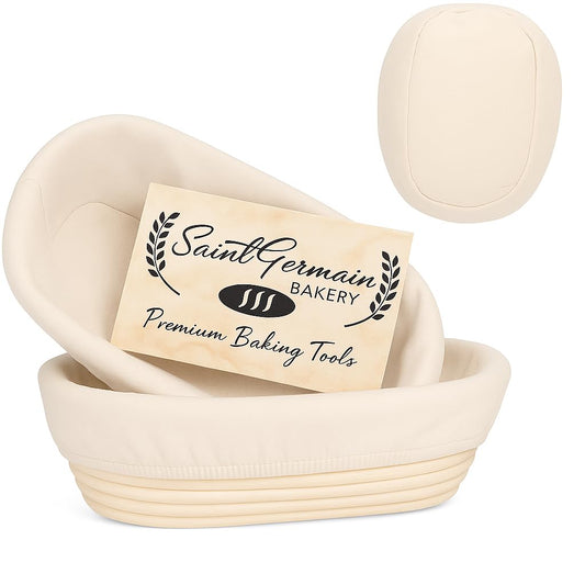 "Saint Germain Bakery Premium Round Bread Banneton Basket with Liner - Perfect Brotform Proofing Basket for Making Beautiful Bread (10"" Oval (2x count))"