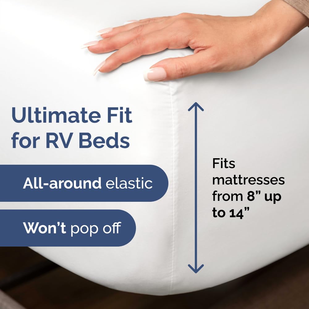 RV King Size Sheet Set 72 X 80 - 4 Piece RV Short Queen Bed Sheets - Ultra Soft, Breathable & Cooling - Designed for Bunks, Trailers & Camper - Fits 8” to 12" Mattress - Hotel Luxury Bedding - White