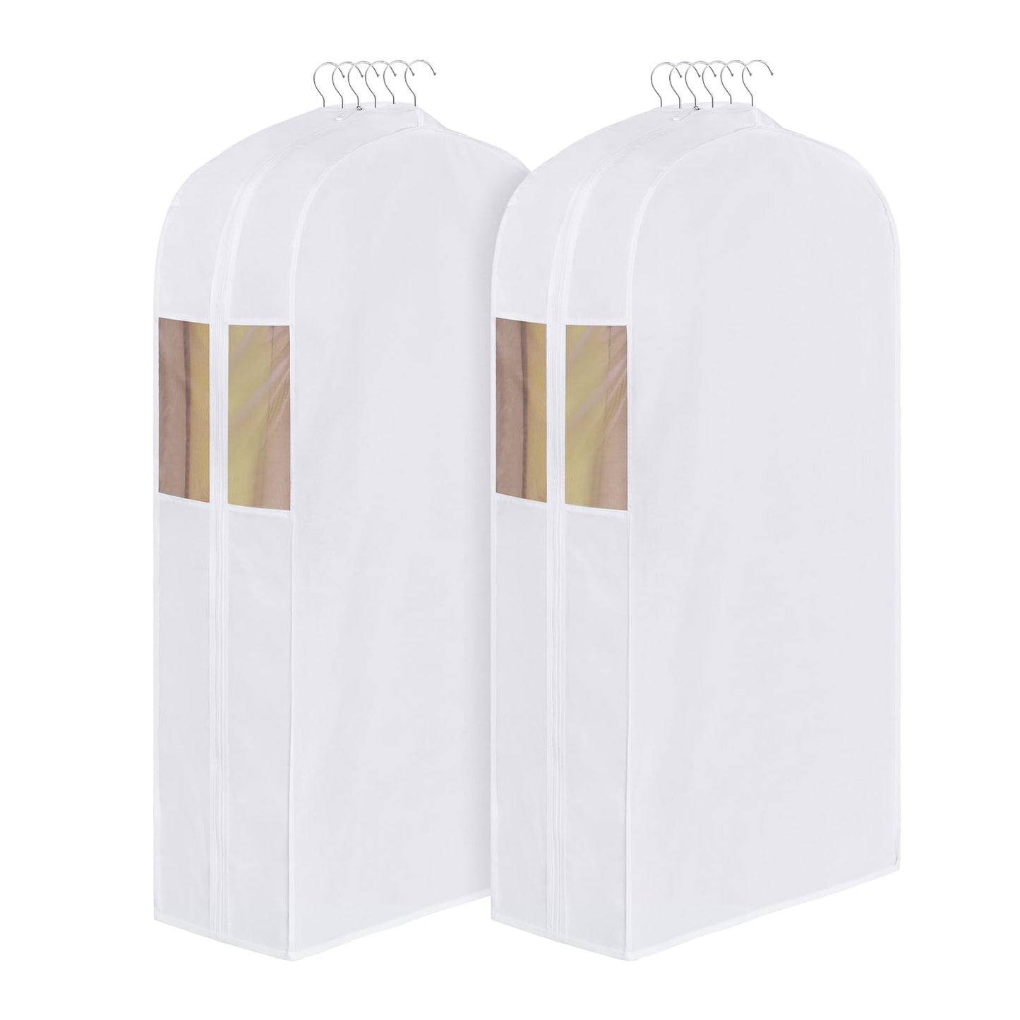 Univivi Premium Cotton Garment Bags for Hanging Clothes and Storage, 50 Inch Washable Suit Cover Bag with Extra Large 10" Gusset & Clear Window - Perfect for Suits, Coats, Jackets - 2 Pack