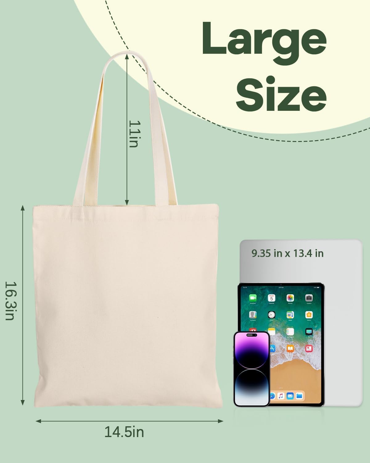 Lzerking 24 Pack Large Canvas Tote Bag Bulk, 14.5x16.3 Inches Blank Tote Bags for DIY Projects, Gift
