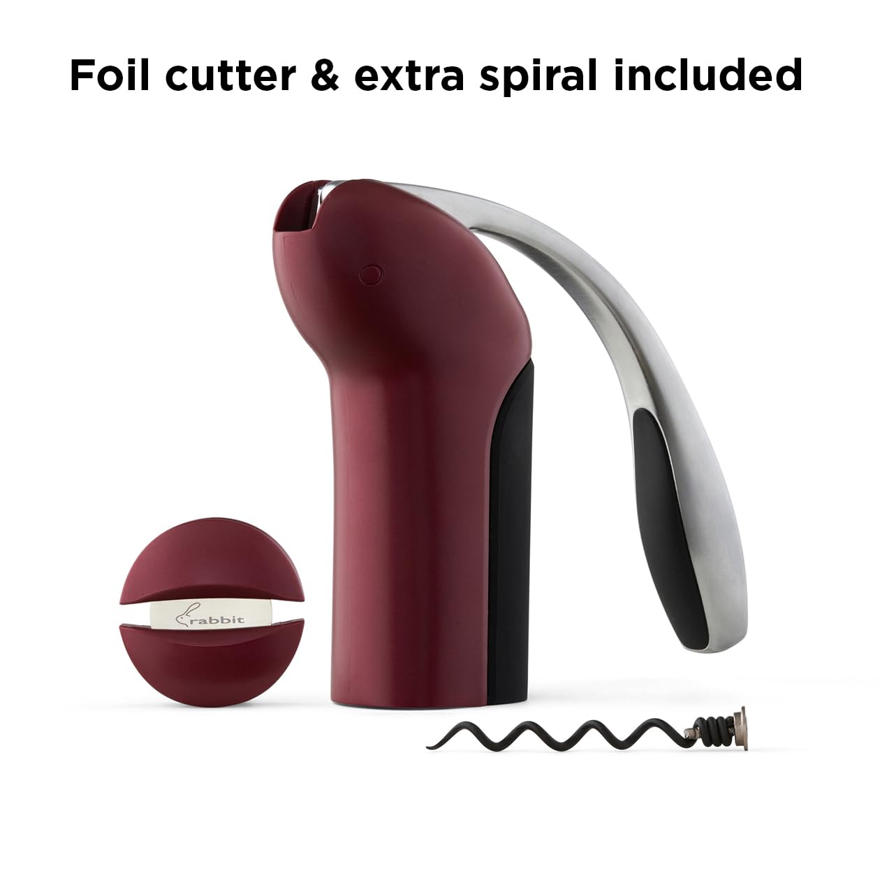 Rabbit Vertical Corkscrew Wine Opener with One-Pull Design, Foil Cutter Included, Easy to Use Manual Lever, Durable Stainless Steel Spiral, Merlot