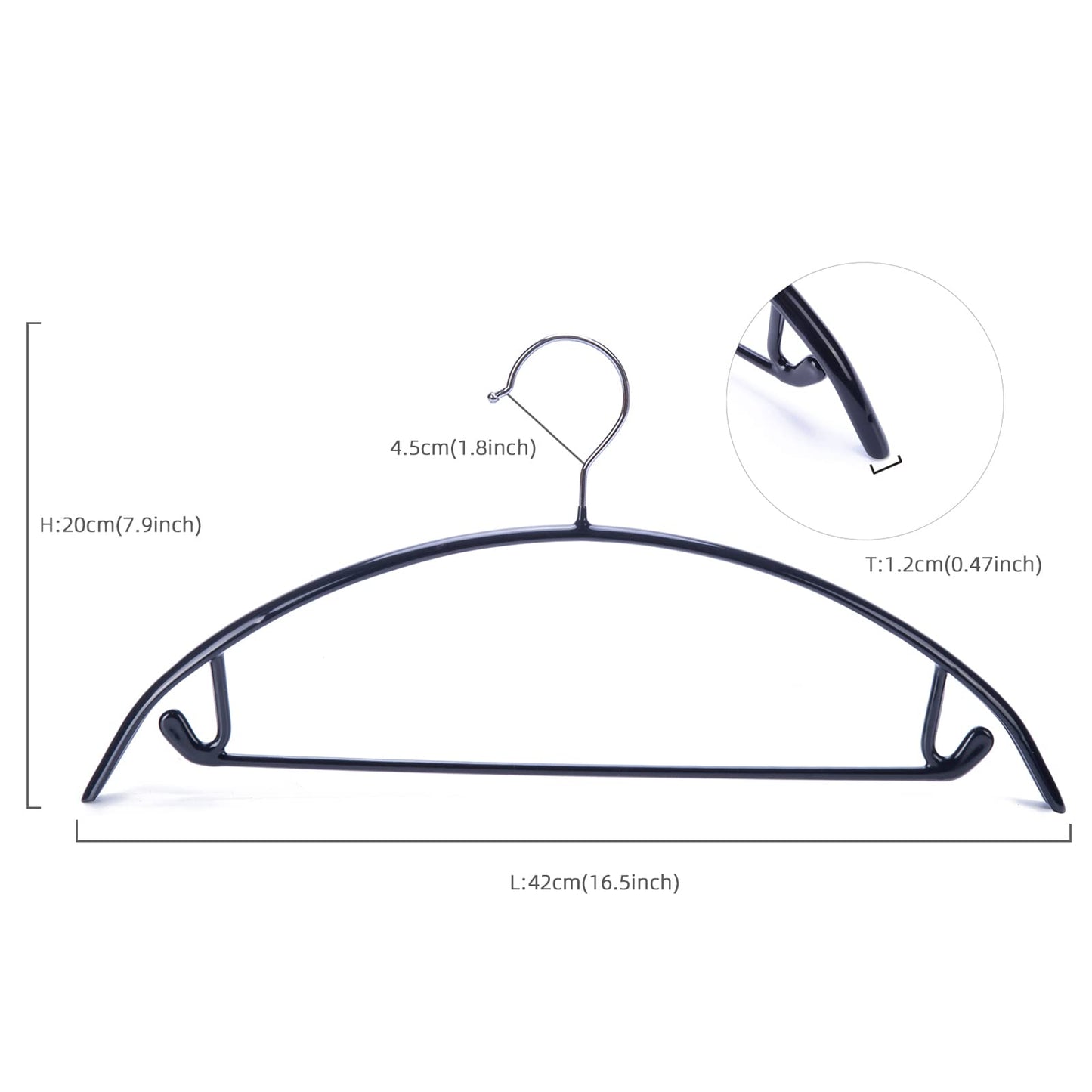 Nature Smile Non Slip PVC Coating Sweater Hangers,Dress Suit Coat Hangers,Shoulder Bump Free Golf T Shirts Clothes Hangers (Black Color 20 Pack)
