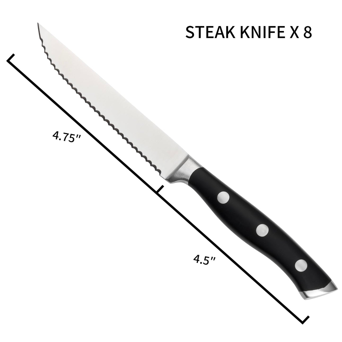 Alata 8-Piece Steak Knives Set, 4.7 Inch with Serrated Edge Razor-Sharp Dinner Knives, Full-Tang Construction