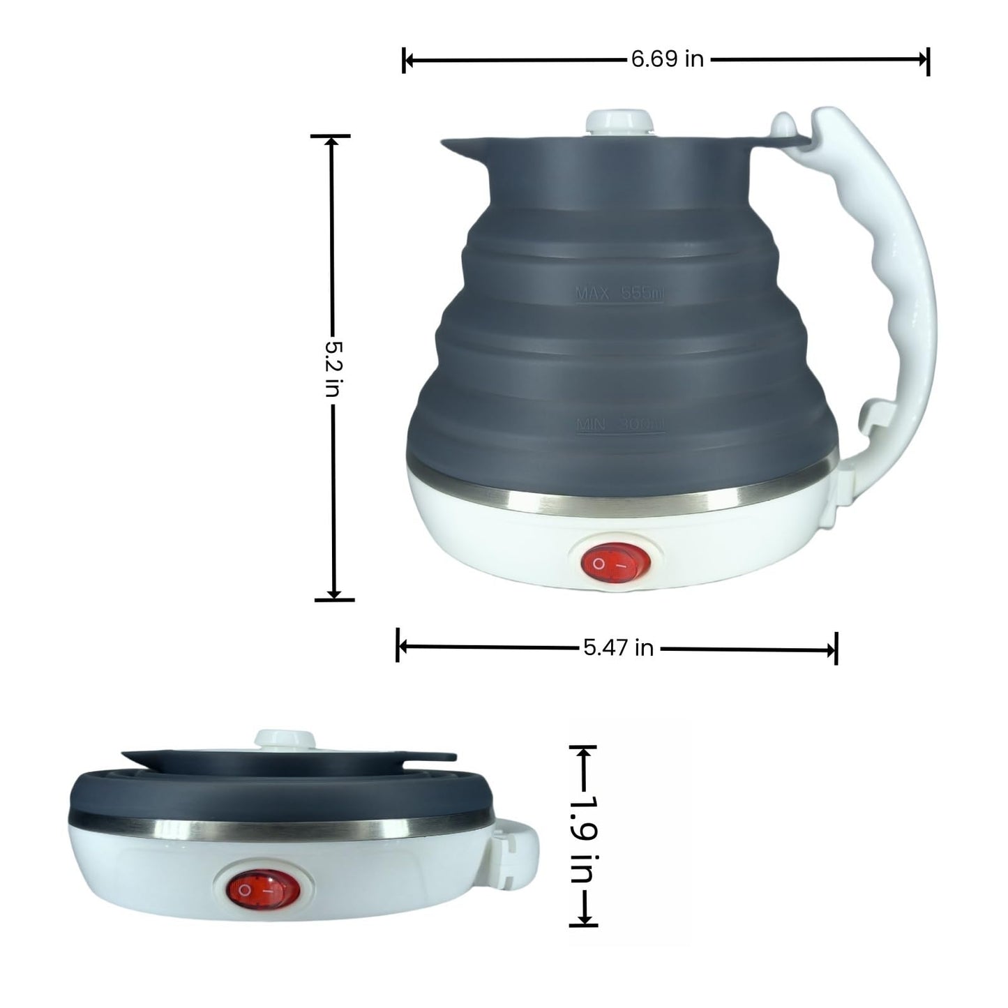 DOFQQG Travel Electric Kettle Small, Collpasible Electric Kettle, Portable Tea Kettle + Paperless Collapsible Pour Over Coffee Dripper, Travel Pour Over Coffee Maker Camping Single Cup (Black)
