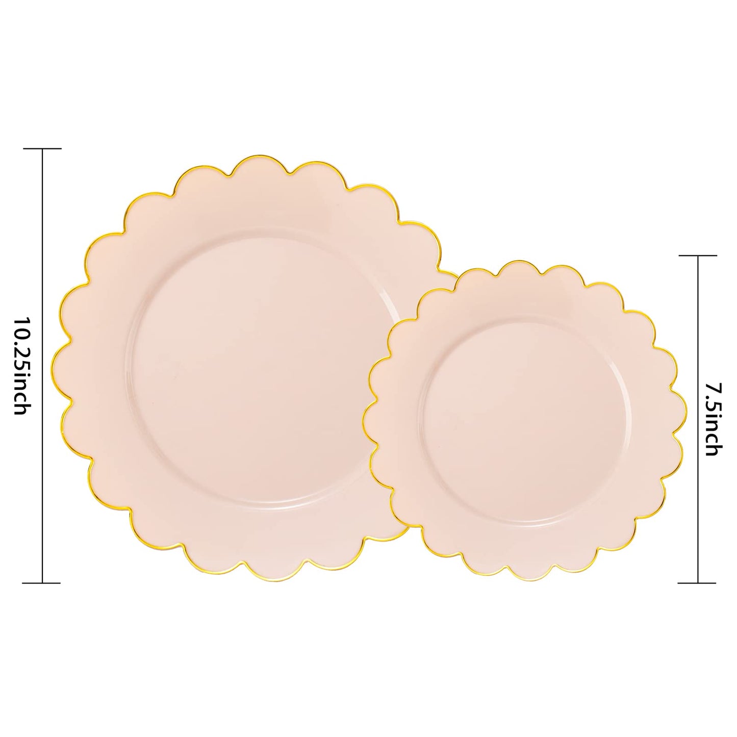 LIYH 60 Pcs Pink Plastic Plates with Gold Pink Plates Disposable Plate Set Includes 30 Dinner 10.25" and 30 Dessert Plate 7.5" for Baby Shower,Weddings,Parties,Birthday