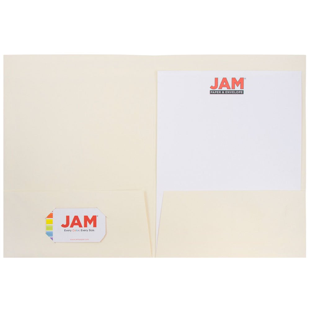 JAM PAPER Two Pocket Textured Linen Presentation Folders - Letter Size Business Folder - Ivory - Bulk 25/Pack