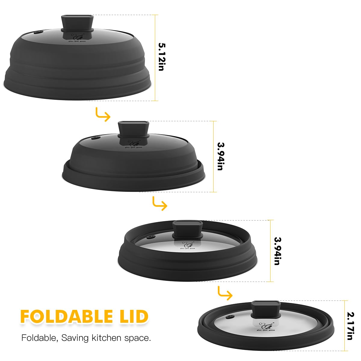 Microwave Splatter Cover Glass Splatter Guard Lid with Collapsible Silicone for Food Pot Plate Cover 11.8 inch Black