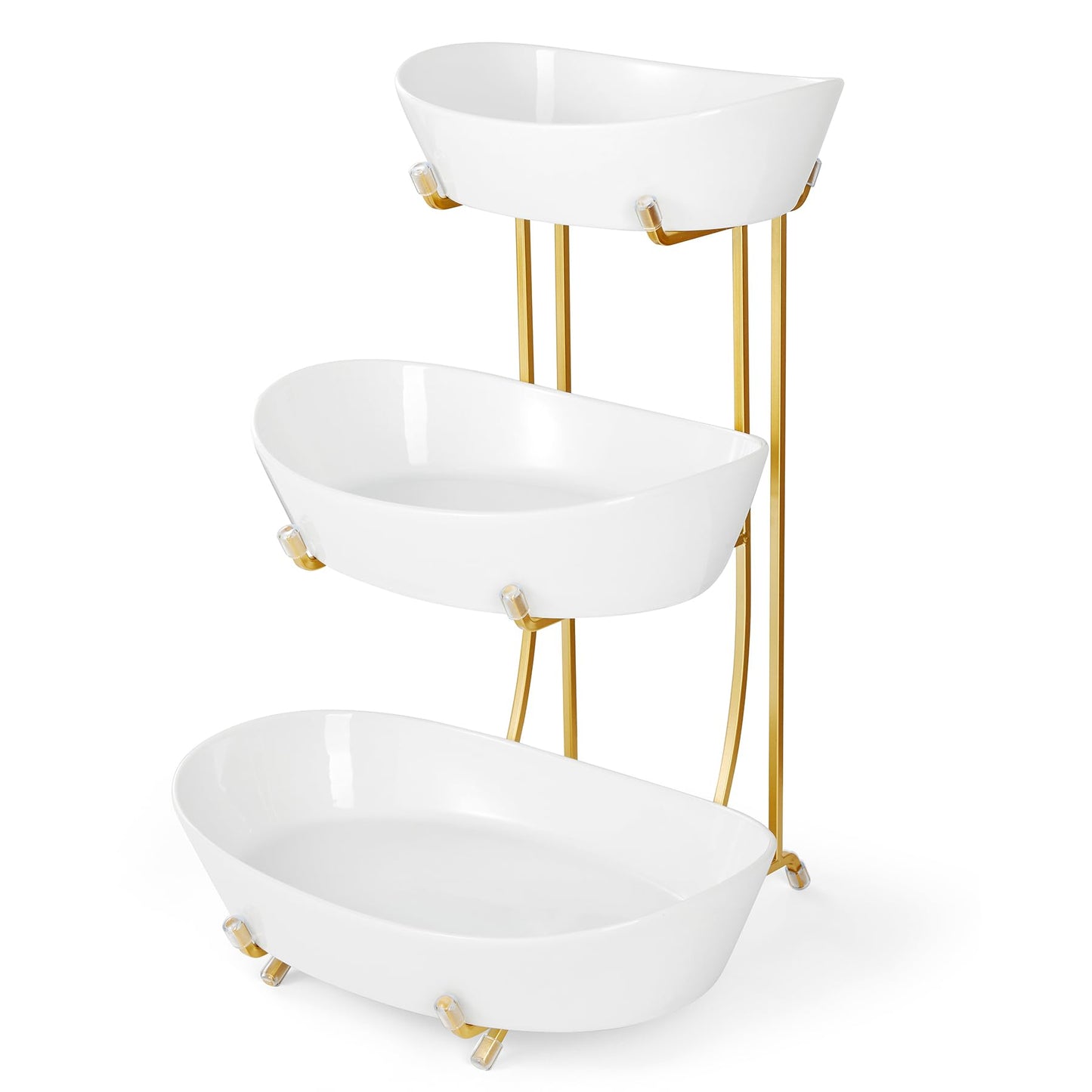 Yedio 3 Tier Fruit Bowl for Kitchen Counter, No Assembly Required Ceramic Fruit Basket with Metal Stand, Tiered Fruit Stand for Countertop for Fruit, Veggies, Snacks, Cake & Desserts