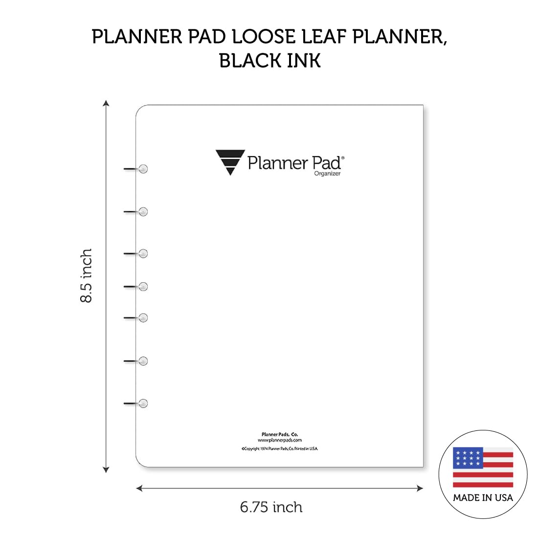 Planner Pad 7 Hole Loose Leaf July 2026 – June 2027 / Academic Year 6 3/4" x 8 1/2" 3-Tier Funnel Down 12 Month Medium Size Organizer, Black Ink